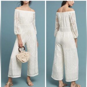 FARM Rio Off-Shoulder White Lace Jumpsuit